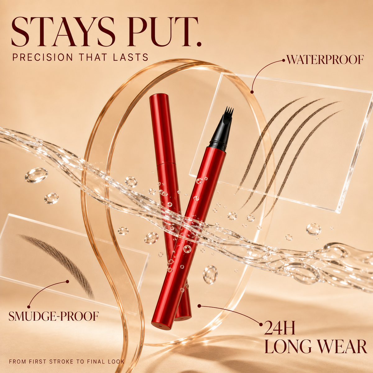 Waterproof smudge-proof 24-hour brow pen wear test