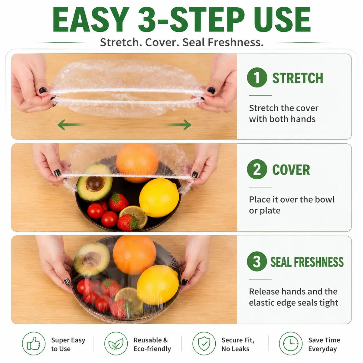 ANTELIT disposable stretch food covers in use with covered food containers