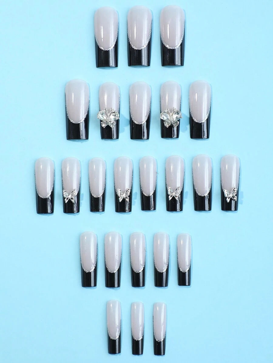 Black French Rhinestone Press-On Nails — 24 Pieces — image 3
