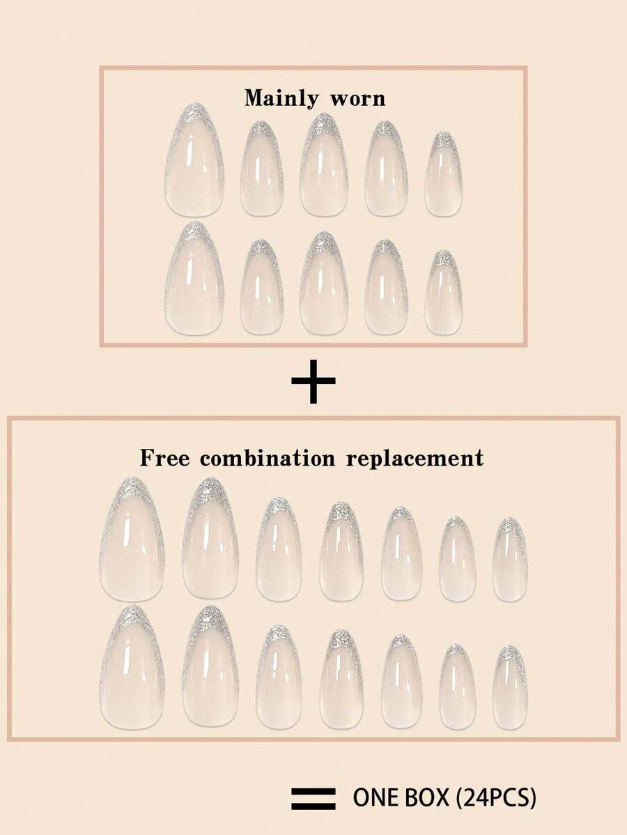 Glitter French Almond Press-On Nails — 24 Pieces — image 5