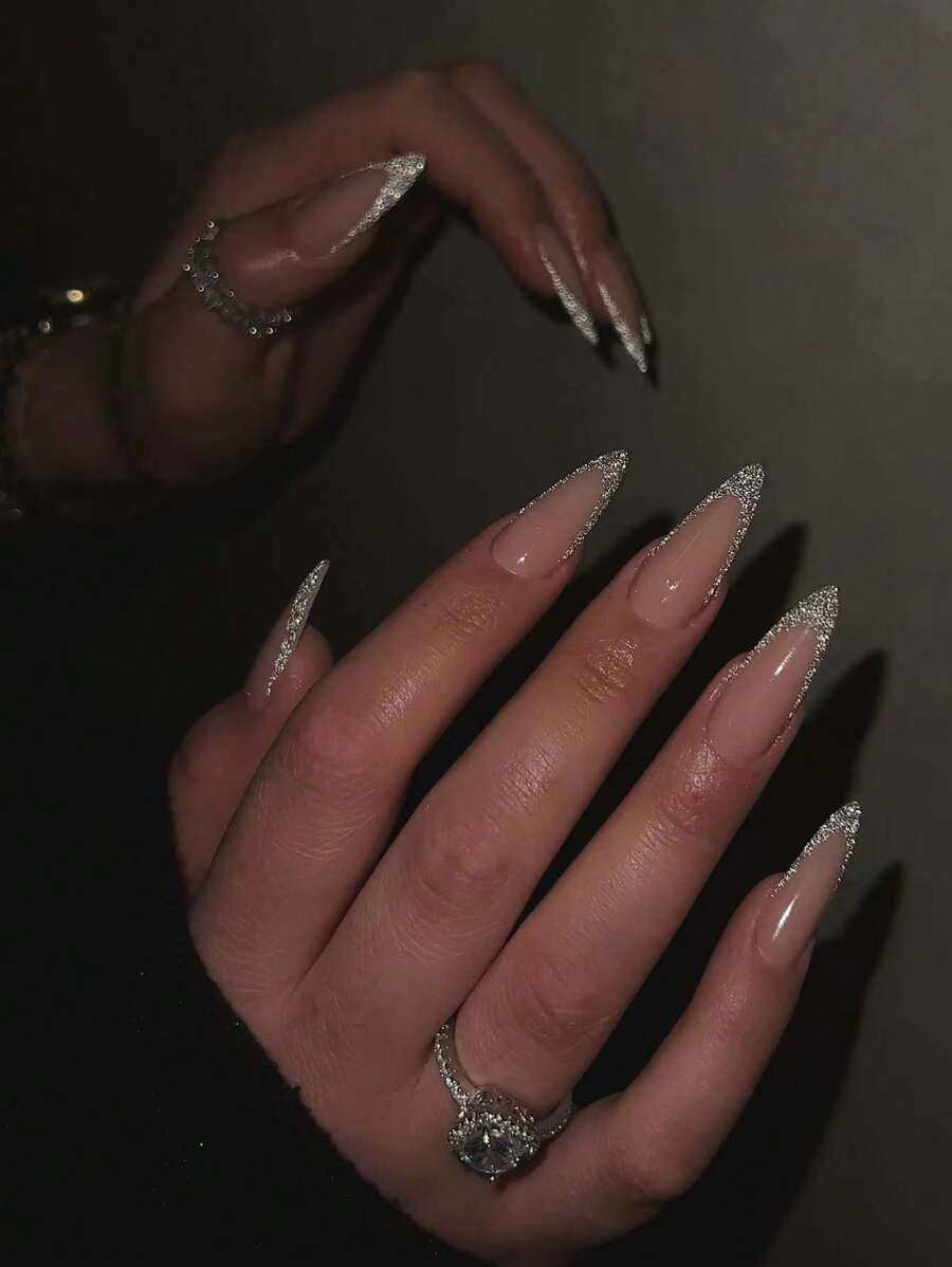 Glitter French Almond Press-On Nails — 24 Pieces — image 1