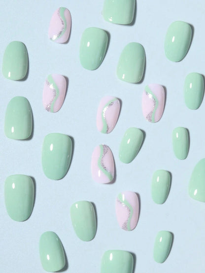 Short Oval Striped Press-On Nails — 24 Pieces — image 3