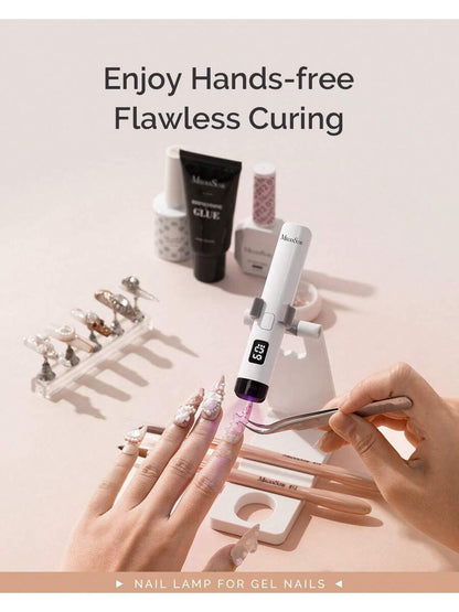 Handheld UV Light For Gel Nails With Stand, Mini Portable Cordless Nail Lamp With LCD Display, Eye-Protective Cover, Flash Curing For Glue White