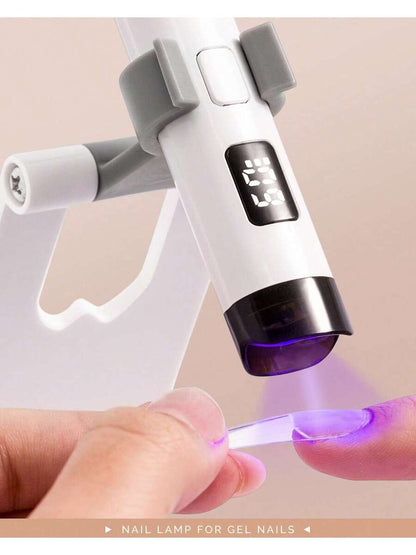 Handheld UV Light For Gel Nails With Stand, Mini Portable Cordless Nail Lamp With LCD Display, Eye-Protective Cover, Flash Curing For Glue White