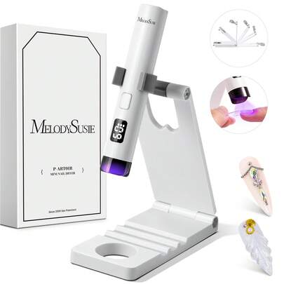 Handheld UV Light For Gel Nails With Stand, Mini Portable Cordless Nail Lamp With LCD Display, Eye-Protective Cover, Flash Curing For Glue White