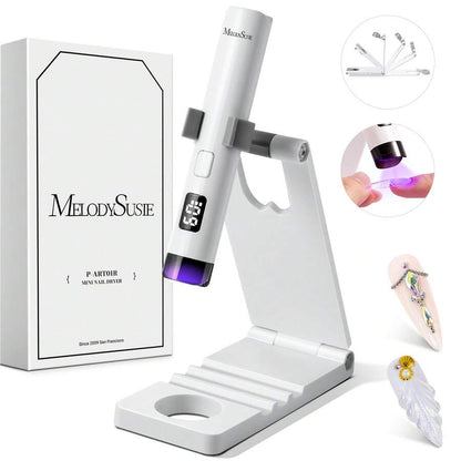 Handheld UV Light For Gel Nails With Stand, Mini Portable Cordless Nail Lamp With LCD Display, Eye-Protective Cover, Flash Curing For Glue White