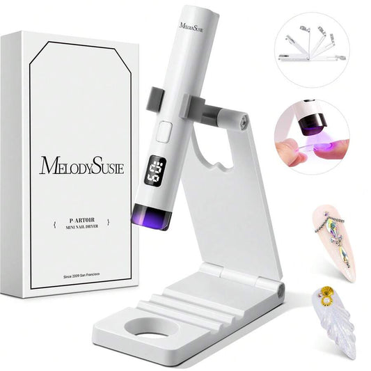 Handheld UV Light For Gel Nails With Stand, Mini Portable Cordless Nail Lamp With LCD Display, Eye-Protective Cover, Flash Curing For Glue White