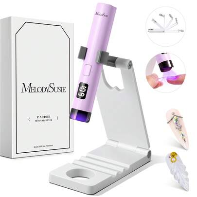 Handheld UV Light For Gel Nails With Stand, Mini Portable Cordless Nail Lamp With LCD Display, Eye-Protective Cover, Flash Curing For Glue White