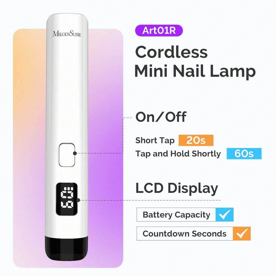 Handheld UV Light For Gel Nails With Stand, Mini Portable Cordless Nail Lamp With LCD Display, Eye-Protective Cover, Flash Curing For Glue White