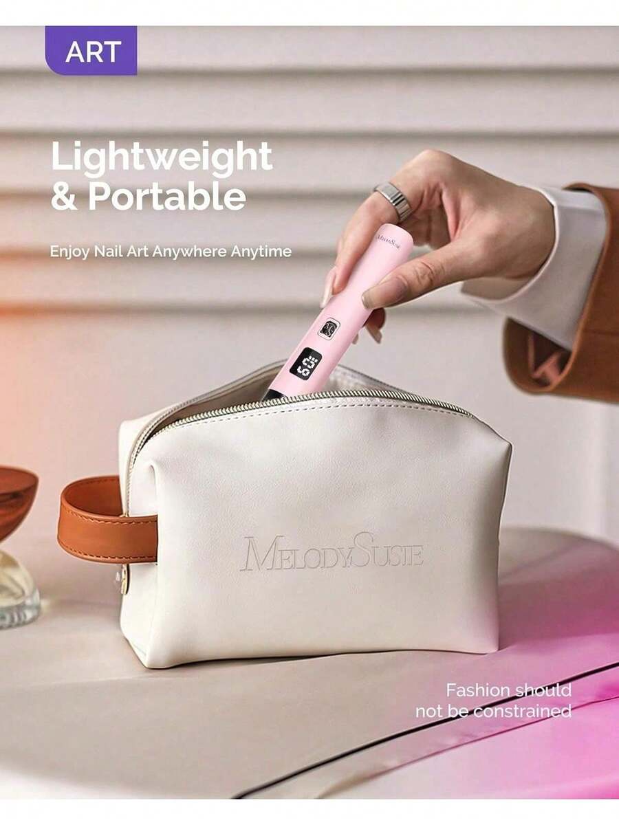 Handheld UV Light For Gel Nails With Stand, Mini Portable Cordless Nail Lamp With LCD Display, Eye-Protective Cover, Flash Curing For Glue White