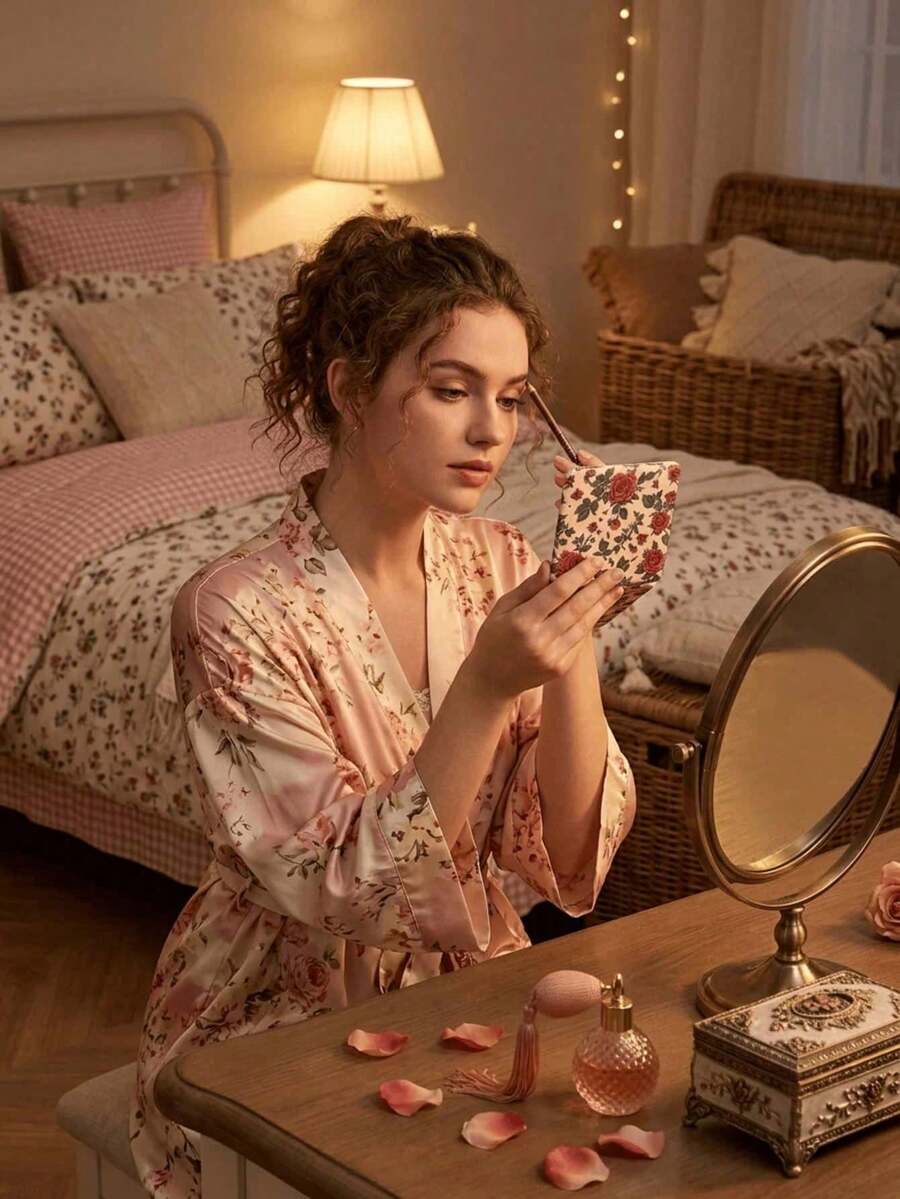 Vintage Floral Compact Makeup Mirror — image 4