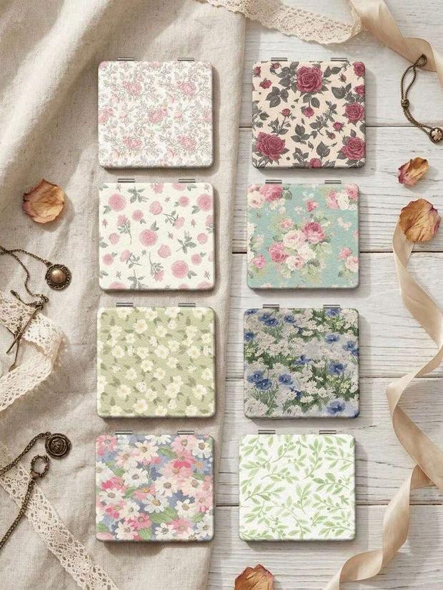 Vintage Floral Compact Makeup Mirror