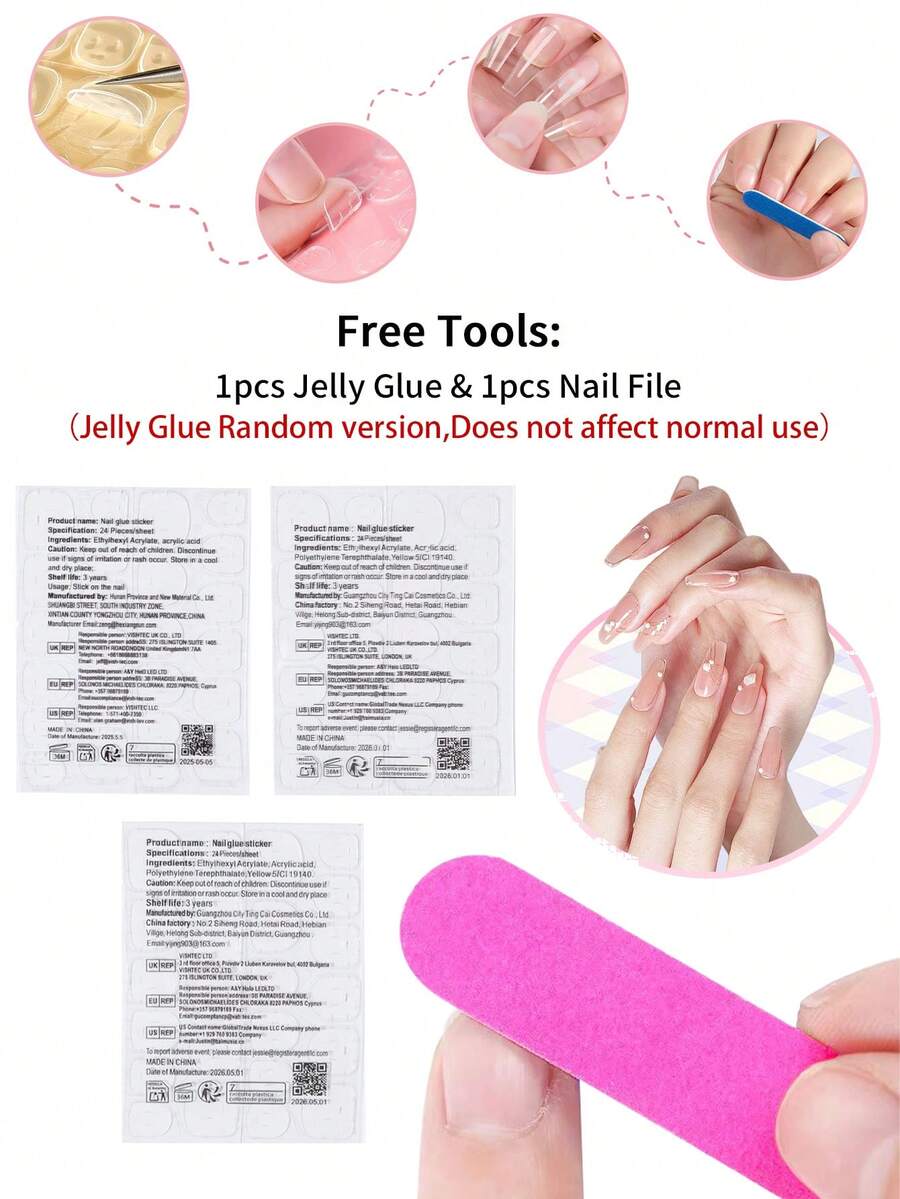 Short Oval Striped Press-On Nails — 24 Pieces — image 9